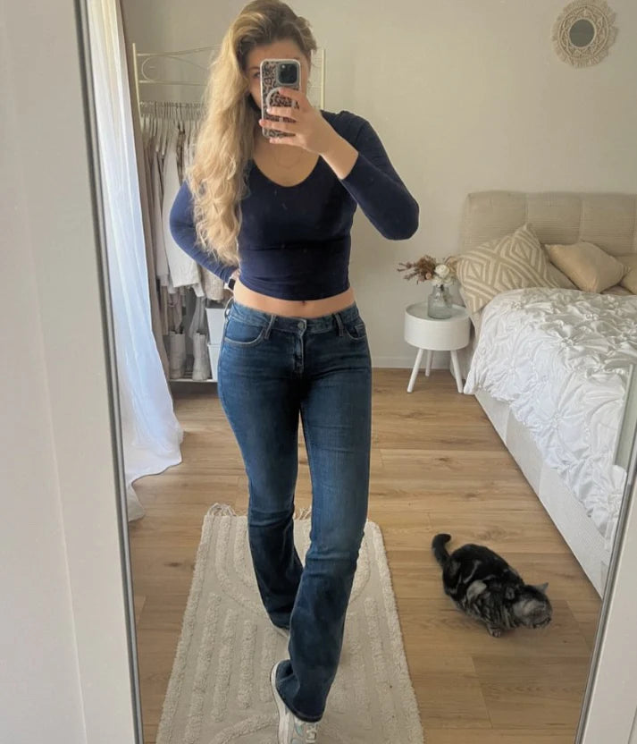 Pantalons Classiques en Jean Bleu Foncé