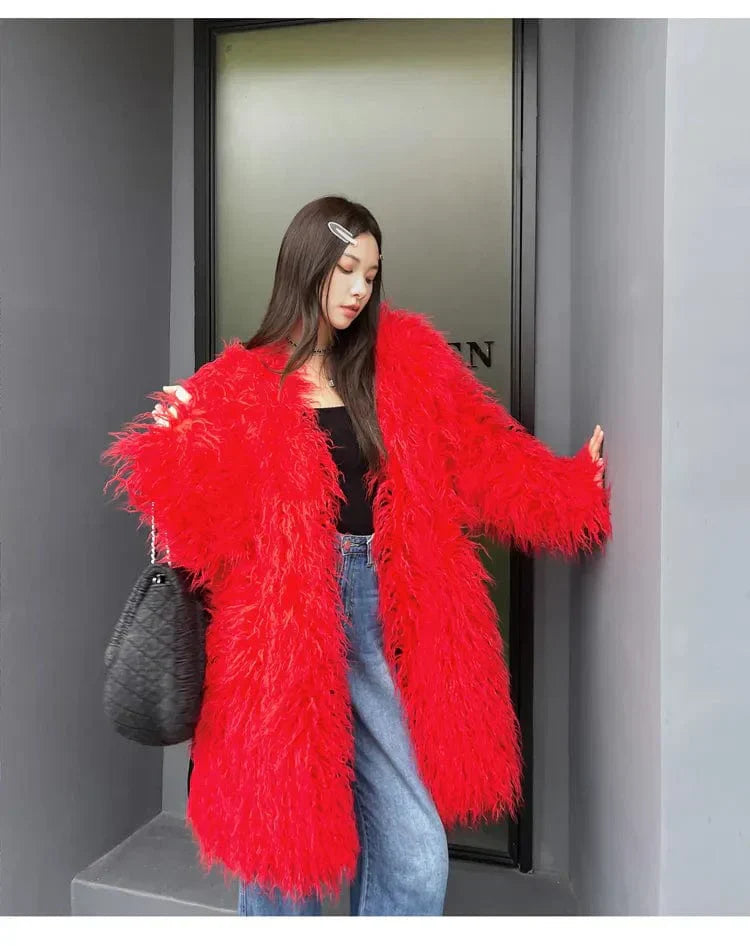 EP | Manteau rouge en fausse fourrure