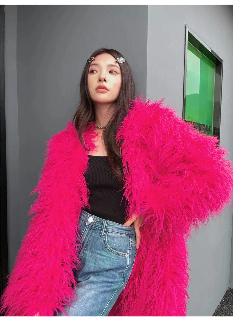 EP | Manteau rouge en fausse fourrure