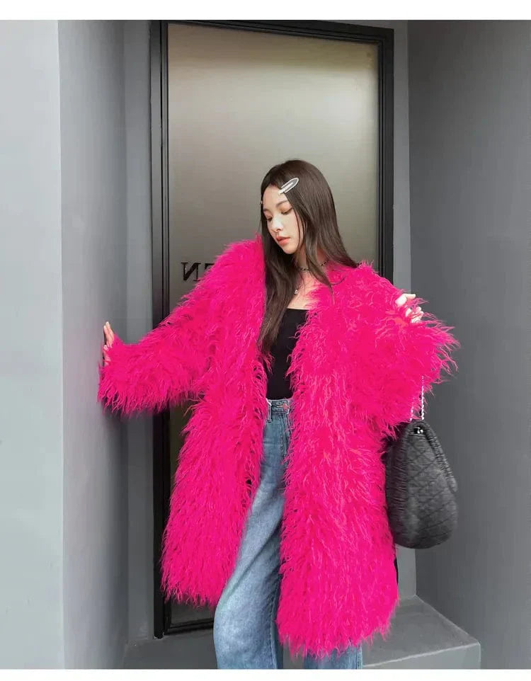 EP | Manteau rouge en fausse fourrure