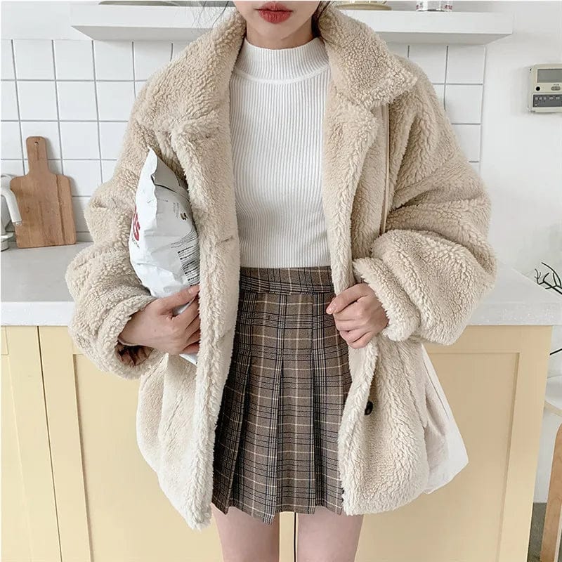 EP | Manteau en peau d'agneau à un bouton avec col polo ample