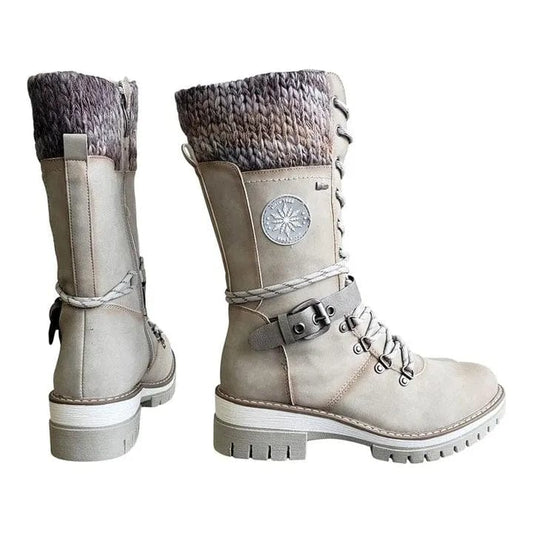 EP | Bottes d'hiver avec boucles, dentelle et motif tricoté au milieu du mollet